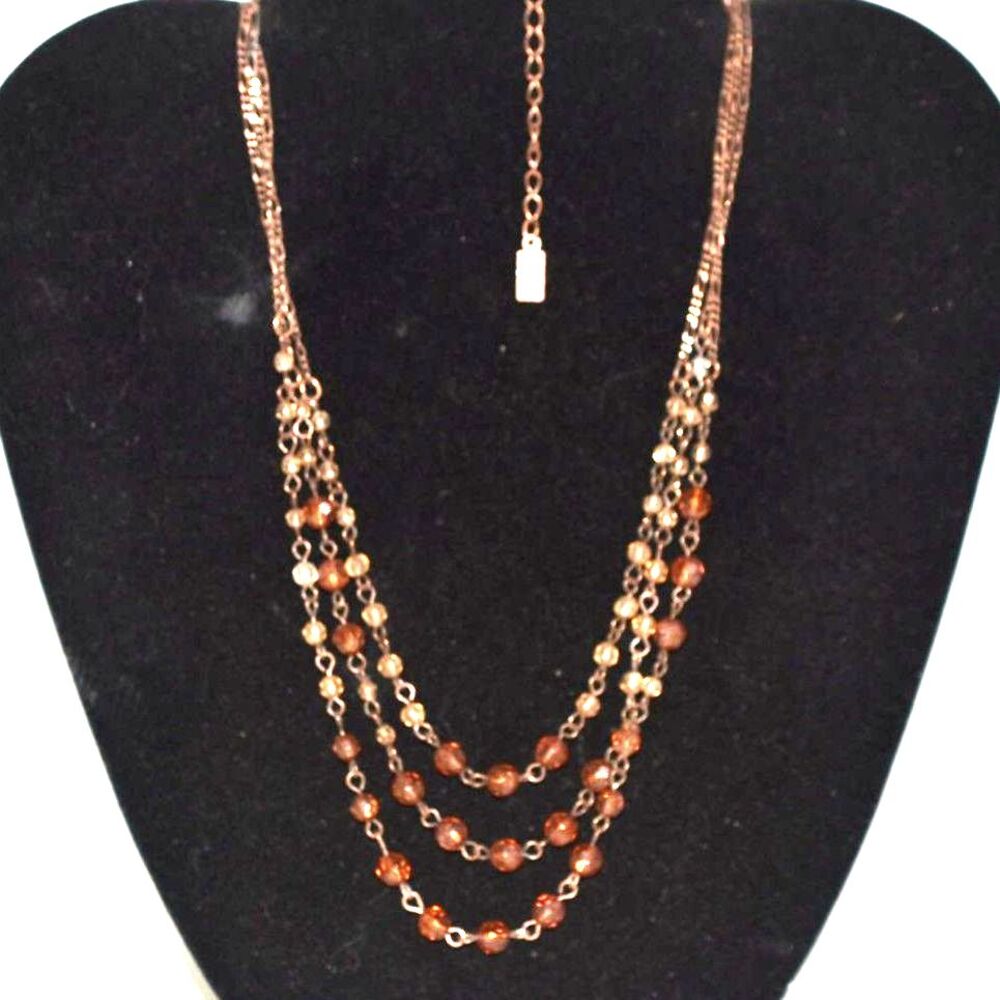 Vtg 1928 Multi Strand/Color Beaded Brass Tone Link Chain 16" Grunge Necklace